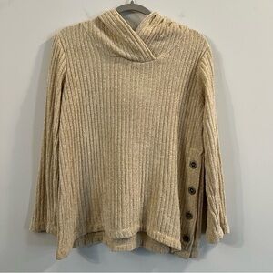 Women’s Soft Surroundings tan knit button detail hooded pullover sweater size XS